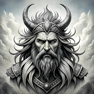 Nordic God Njörd, The Norse Sea God - perfect realistic art, high-definition grey and black, white background tattoo design