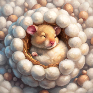 Little hamster sleeping in cotton ball