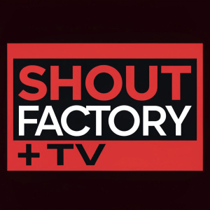 Shout Factory + TV logo: Bold, graphic design with red and black colors. Modern font highlights brand name and TV content focus, with a sleek, contemporary look.