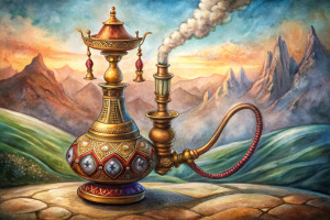  epic hookah, an illustration placeholder,  for a board game,  hand-drawn illustration 