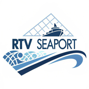 RTV Seaport's modern logo design, featuring bold sans-serif blue text and abstract graphics, clearly visible on their website at rtsseaportnl.