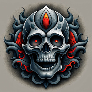 skull tattoo design - perfect realistic art - high-definition - grey and black - white background 