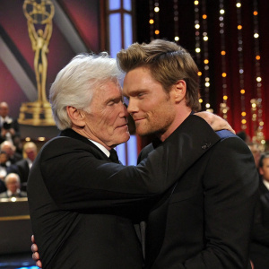 David Canary and Jacob Young, two stars of 'All My Children', sharing an emotional embrace during a nostalgic reunion at the Soap Opera Awards.