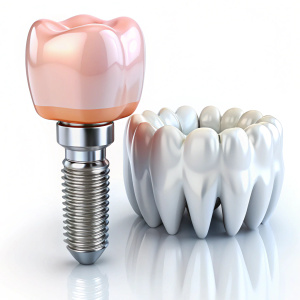  white teeth and dental implant  on white background