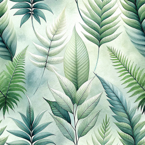 white and clears backgraunds.ferns and sparsely placed tropical leaves.only
 . laying repeat