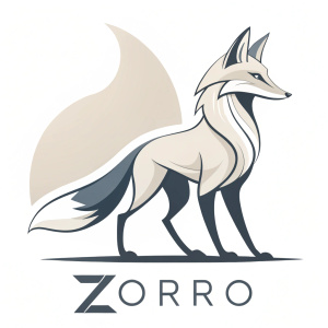 ZORRO brand logo featuring an abstract, minimalist fox design. The fox is illustrated in a sleek, modern style with a palette of neutral colors. Digital art