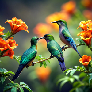 

birds collecting nectar