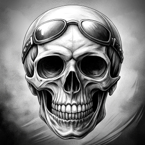 motorcycle biker skull tattoo design - perfect realistic art - high-definition - grey and black - white background 