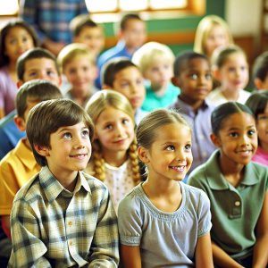 Children are listening to the lesson in the classroom
