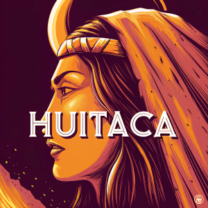 The Huitaca Hebras Capilares logo features a sleek, modern design. It includes a crescent moon intertwined with a woman's face adorned with a golden headdress. Below, the bold text 'Huitaca' stands out.