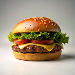 photo of hamburger realistic, studio post, white backgornd,  4k, Leica Pro, whith isolated, juicy glow, white background,
