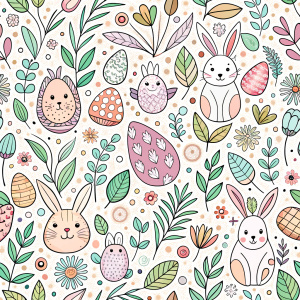 easter minimalist doodles seamless pattern tile, white ground