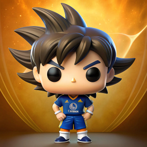 figura de Funko de GOKU " logotipos deL REAL MADRID. FONDO LISO, FUNKO POP
