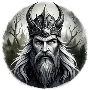 Nordic Mimir - Guard the Source of Tree Yggdrasilr high-definition design grey and black, realistic tattoo design, white background