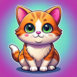 stickers, style cartoon,a cute cat,white border,high quality, colorful, Detailed illustration, awesome full color,