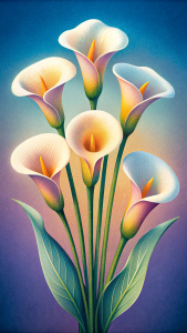 simple cala lillies, in bloom, arranged in a symmetrical pattern