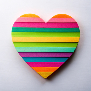 corazon de postit de colores fondo blanco