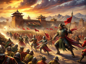 The ancient Chinese army is chasing the enemy, and the enemy is fleeing in all directions