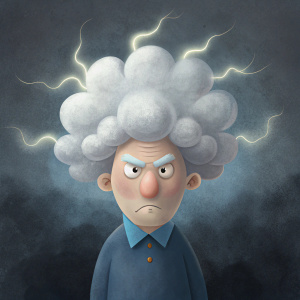 grumpy man with thunder cloud hair thunder and lightning