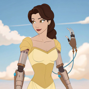 Cyberpunk Belle with prosthetic arms and wires