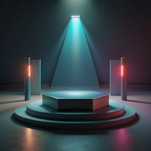 Product display podium with modern cinematic cool background and lighting