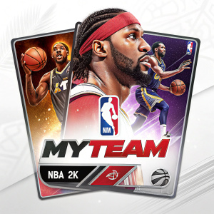 Thumbnail for NBA 2K MyTeam series video. Close-up of basketball cards, promotional overlay with NBA branding.