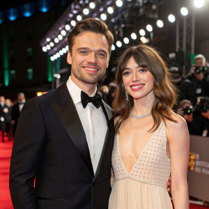 Sebastian Stan and Daisy Edgar-Jones attending the EE British Academy Film Awards. Posing elegantly on the red carpet.