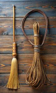 there is a broom and a whip on it