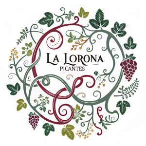 Logo for 'La Llorona Picantes', featuring intricate vine patterns and the brand name in an elegant serif font.