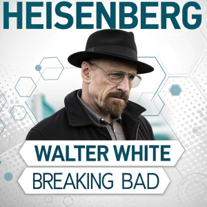 Infographic featuring the iconic Heisenberg logo from 'Breaking Bad'. Digital, clean design. Explains character development and key story elements. Tech and entertainment inspired visuals.