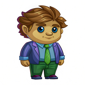 side view, full body, big head, cartoon office worker
