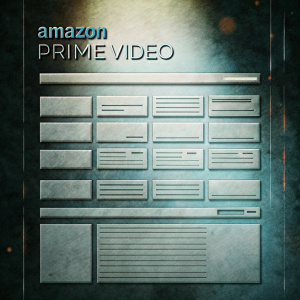 Revamped Amazon Prime Video interface featuring a sophisticated design. Dark navy background. Subtle gradients. Light blue accents. Sleek typography. Content highlighted in various sections.