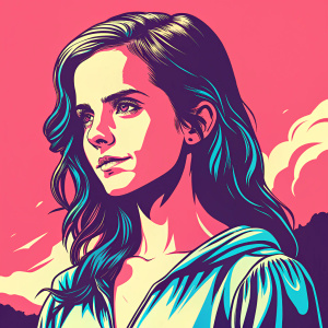 Digital artwork of Emma Watson. Soft pastel background, emphasizing facial features