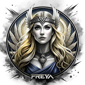 Freya - Nordic Goddess perfect realistic art, high-definition grey and black, white background tattoo design