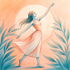  lady is dancing  facing to the moon in the nature, a simple background but comfortable space to Dream