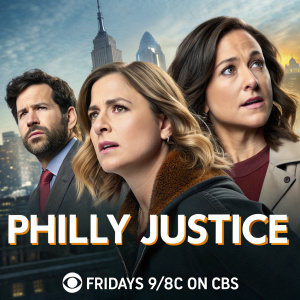 Promotional poster for 'Philly Justice'. Amy Poehler, Paul Rudd, Kathryn Hahn, Adam Scott, and Rashida Jones in dramatic poses. Airing Fridays 9/8c on CBS.
