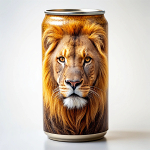 Make a juice can with african lion on it