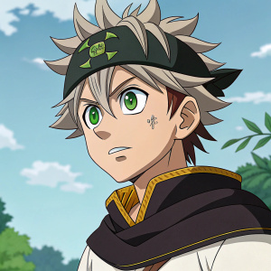 Digital illustration of Asta from Black Clover. Wearing his usual attire, green eyes shining with determination. Detailed and vibrant colors.