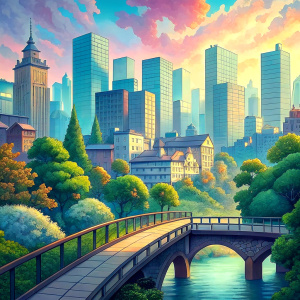 anime background city bridge