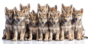 TWENTY cute WOLF puppy on white background
