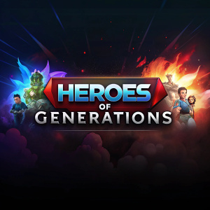 create a youtube banner that says "Heroes of generations", dark, inspirational