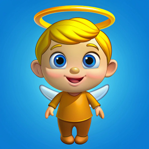 deseo crear la imagen de un niño de cuerpo completo hermoso con su rosto muy feliz como que si hubiera solucionado un problema con un foco sobre su cabeza, una mano es su rostro y otro en su cintura, en dibujos animados, por favor de cuerpo completo que se vea su cabeza, torax, piernas y pies, etc.