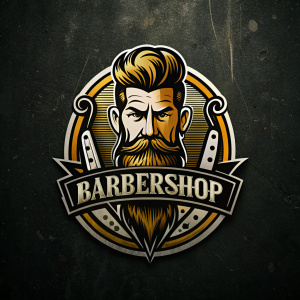 Logo de barberia con un rostro de hombre barbon