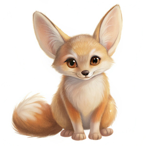 simple drawing of a cute fennec fox, disney drawing style, on white background.