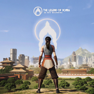 The cover of the video game 'The Legend of Korra: A New Beginning'. It features a female protagonist with dark hair in a ponytail, standing in a combat pose with a fierce expression.