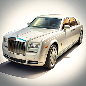 in front of a pure white background, createa white roll royce limousine