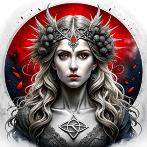 Saga, The Seer - Nordic Goddess of Sagas & Myths perfect realistic art, high-definition grey and black, white background tattoo design