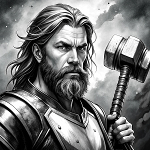 god thor with hammer perfect realistic art, high-definition, high-definition grey and black, white background 