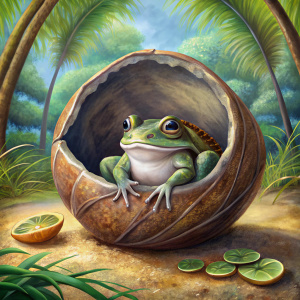 Gambar seekor katak di bawah tempurung