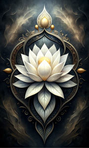 white lotus design on black background 